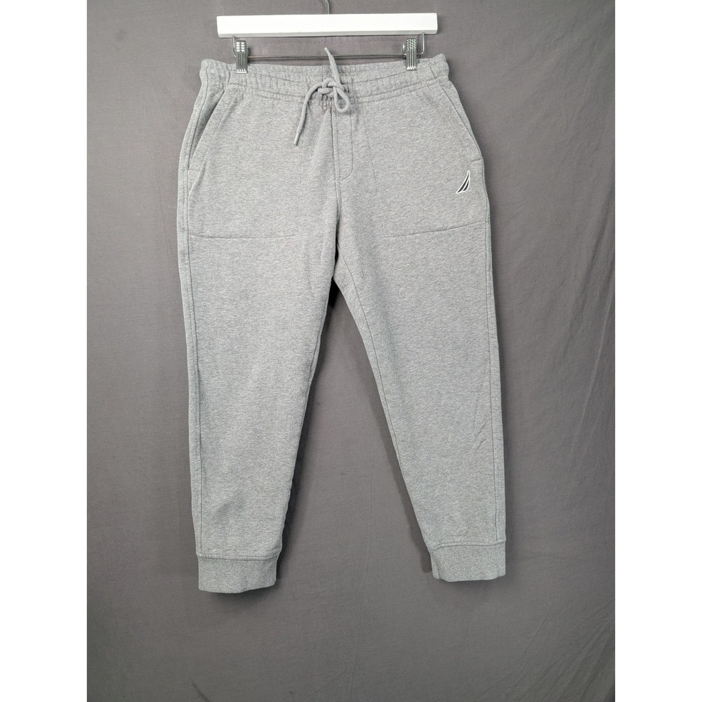 Nautica Mens Heather Gray Fleece Jogger Sweatpants Small Logo Drawstring 7853